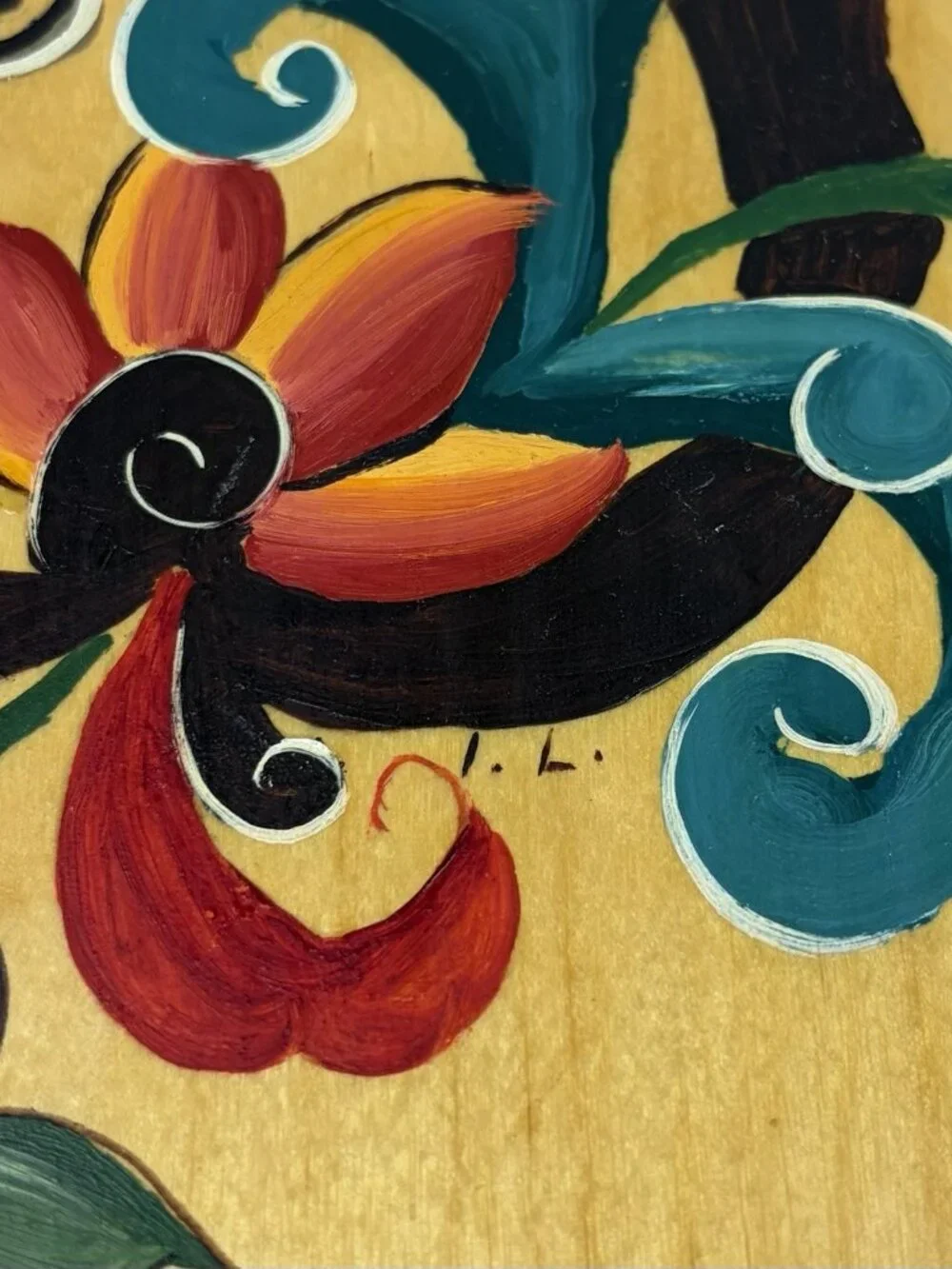 NORWEGIAN ROSEMALING Wood Plate Plaque Hand Painted One Of A Kind Signed 11.5”